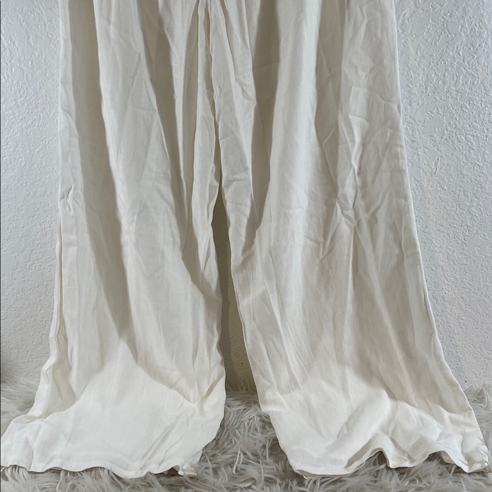 Lulus White Linen Blend with Bow Belted High-Waisted Wide-Leg Pants Size XL NEW - Picture 6 of 9